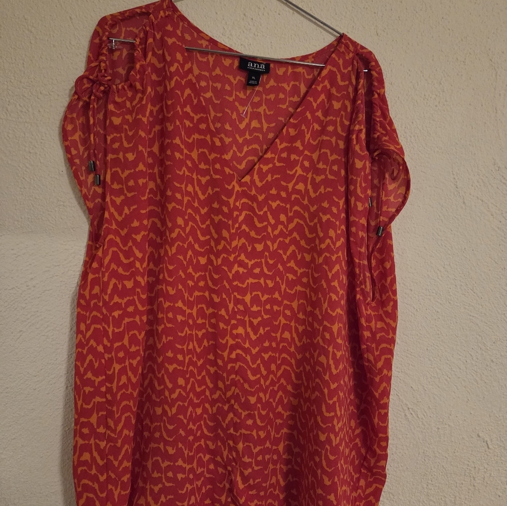 a.n.a Vivid Red and Orange Blouse